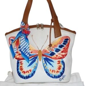 BRIGHTON FLUTTER WATERGARDEN EMBROIDERED BUTTERFLY HANDBAG SCARF TOTE NWT$350